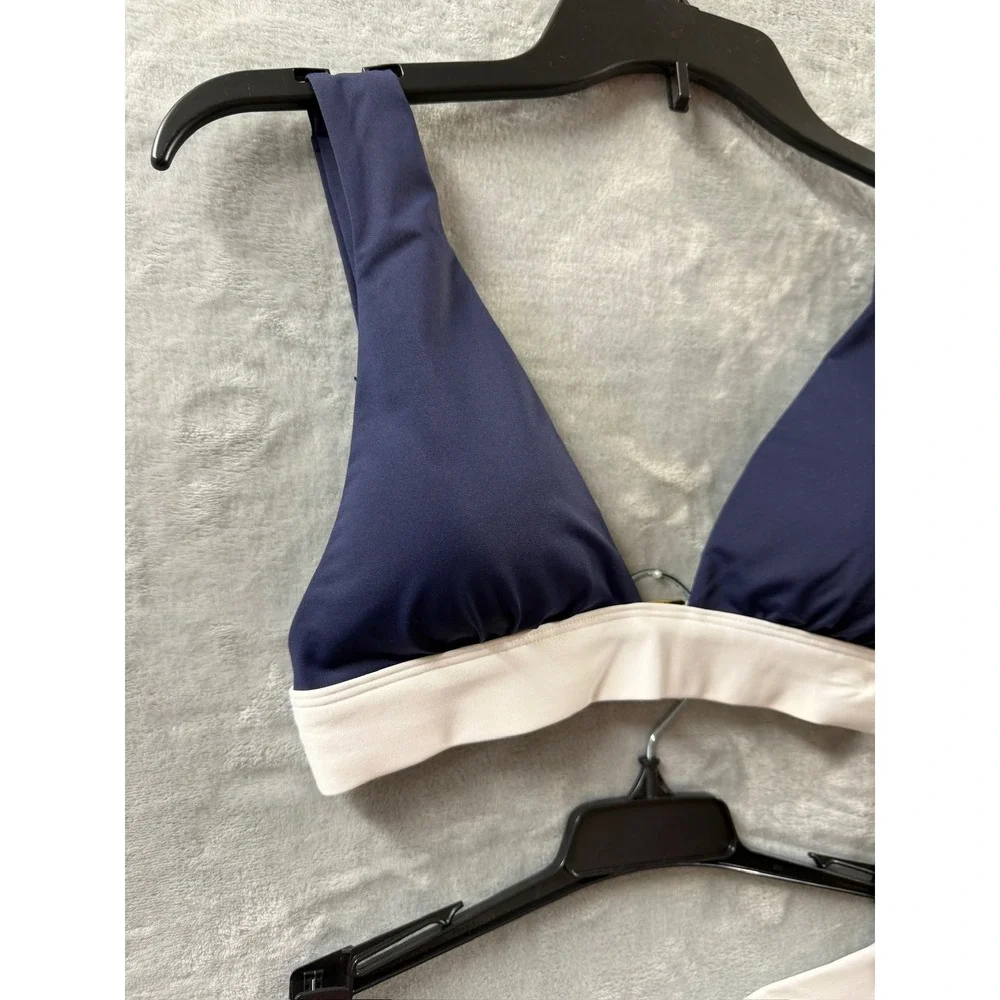 Lauren Ralph Lauren Womens Navy Blue White Bikini Set High Waist Swimsuit Sz 6